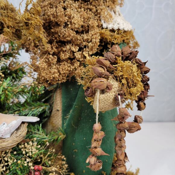 VINTAGE Folk Santa Claus 12" Green Holiday‎ Christmas Rustic Decoration Figure - Picture 14 of 14